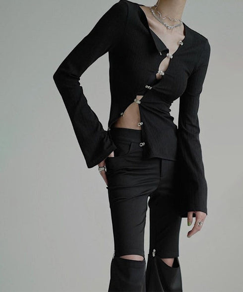 Asymmetric Cut-Out Hook Cardigan